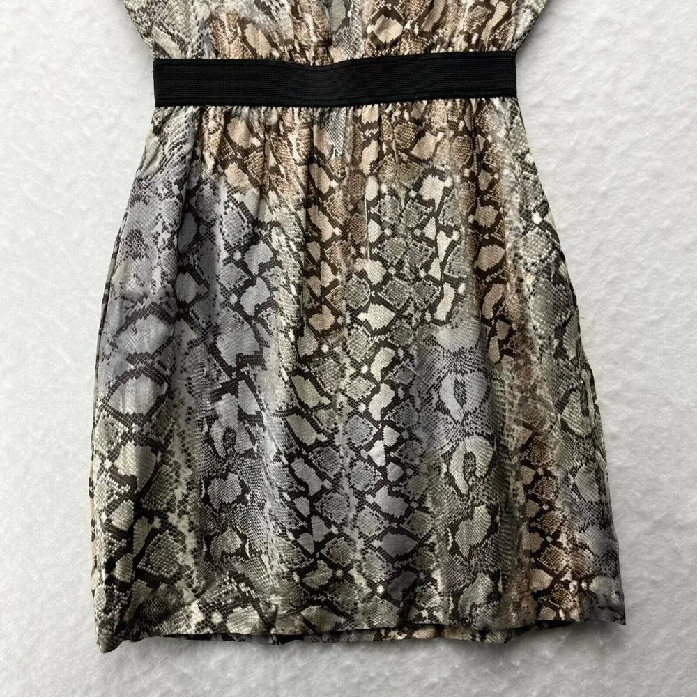 Zara Basic Dress Women's M Brown Black Snake Print Round Neck Elastic Waist Mini - Picture 8 of 8